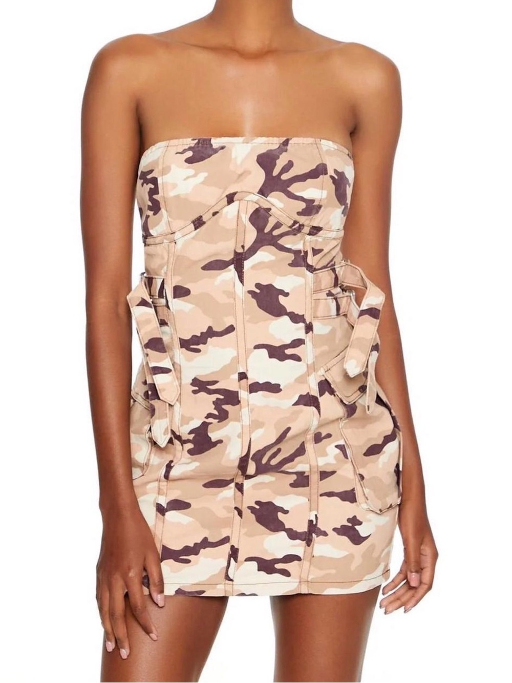 Forever 21 Beige Camo Strapless Mini Dress